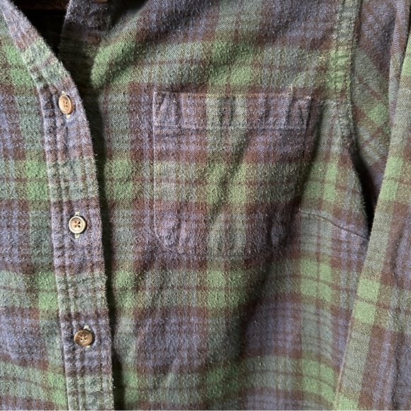 L.L.Bean Scotch Plaid Flannel Shirt Black Watch Tartan Navy Green Men’s M Reg - Picture 5 of 13